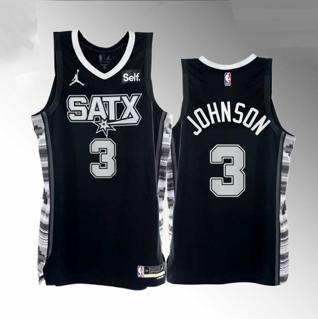 Men%27s San Antonio Spurs #3 Keldon Johnson 2022-23 Black Stitched Jersey